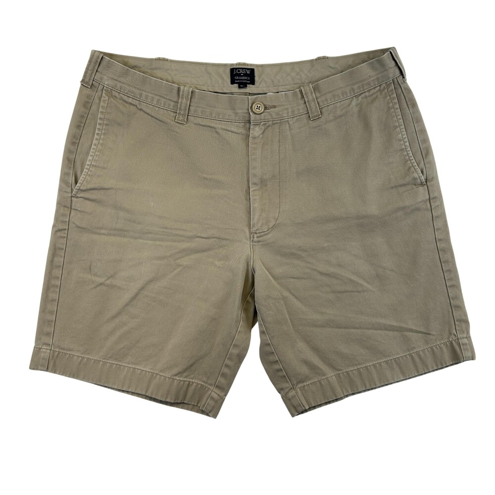 J.Crew Gramercy Chino Shorts Mens 36 Beige Cotton Flat Front 9 Inseam Summer